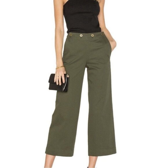 Theory Button Chino Wide Leg Pant (Size 4) Green Namid TS Antique Gold Button - Picture 1 of 9